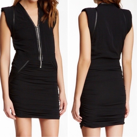 Iro Black Silk Leather Trim Jadela Dress Size 36 / Us 4